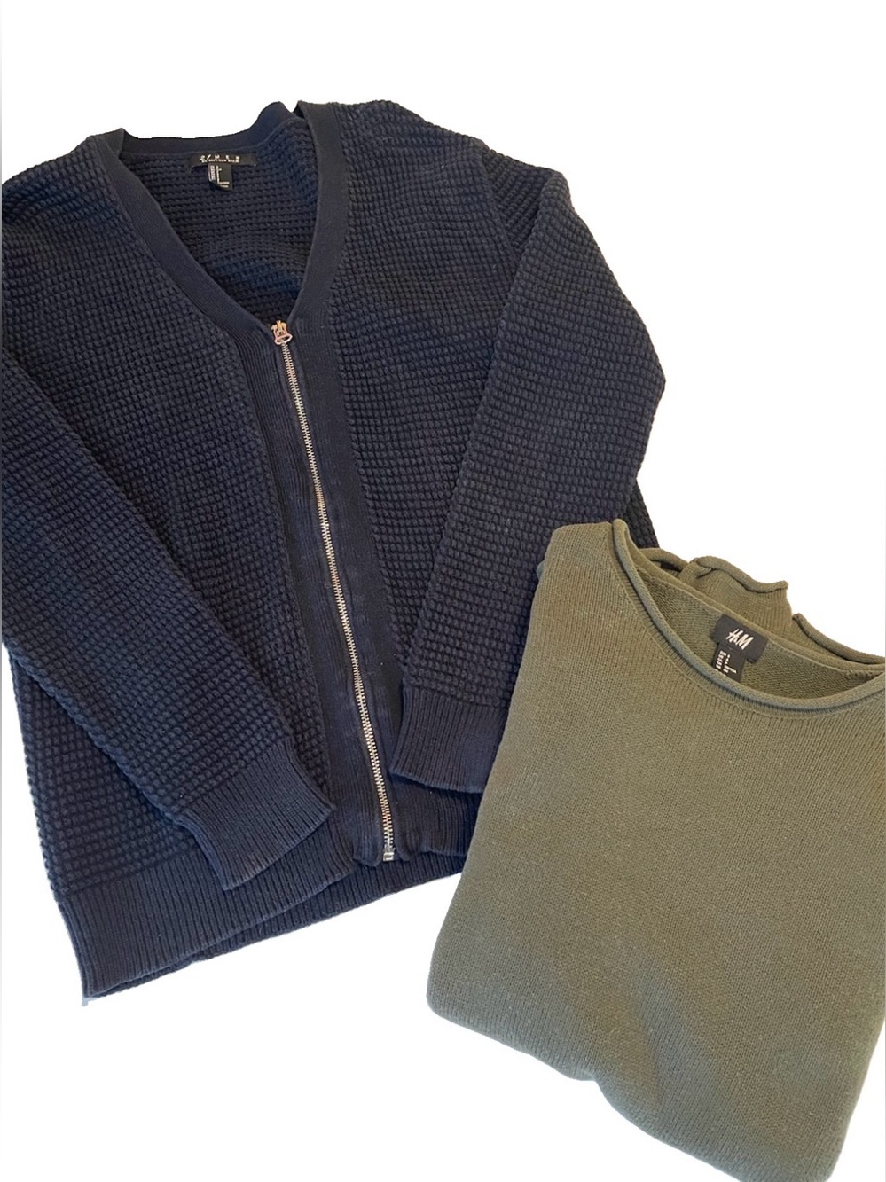 BUNDLE Forever 21 Blue Full Zip Cardigan and H&M Sweater Pullover Green Small